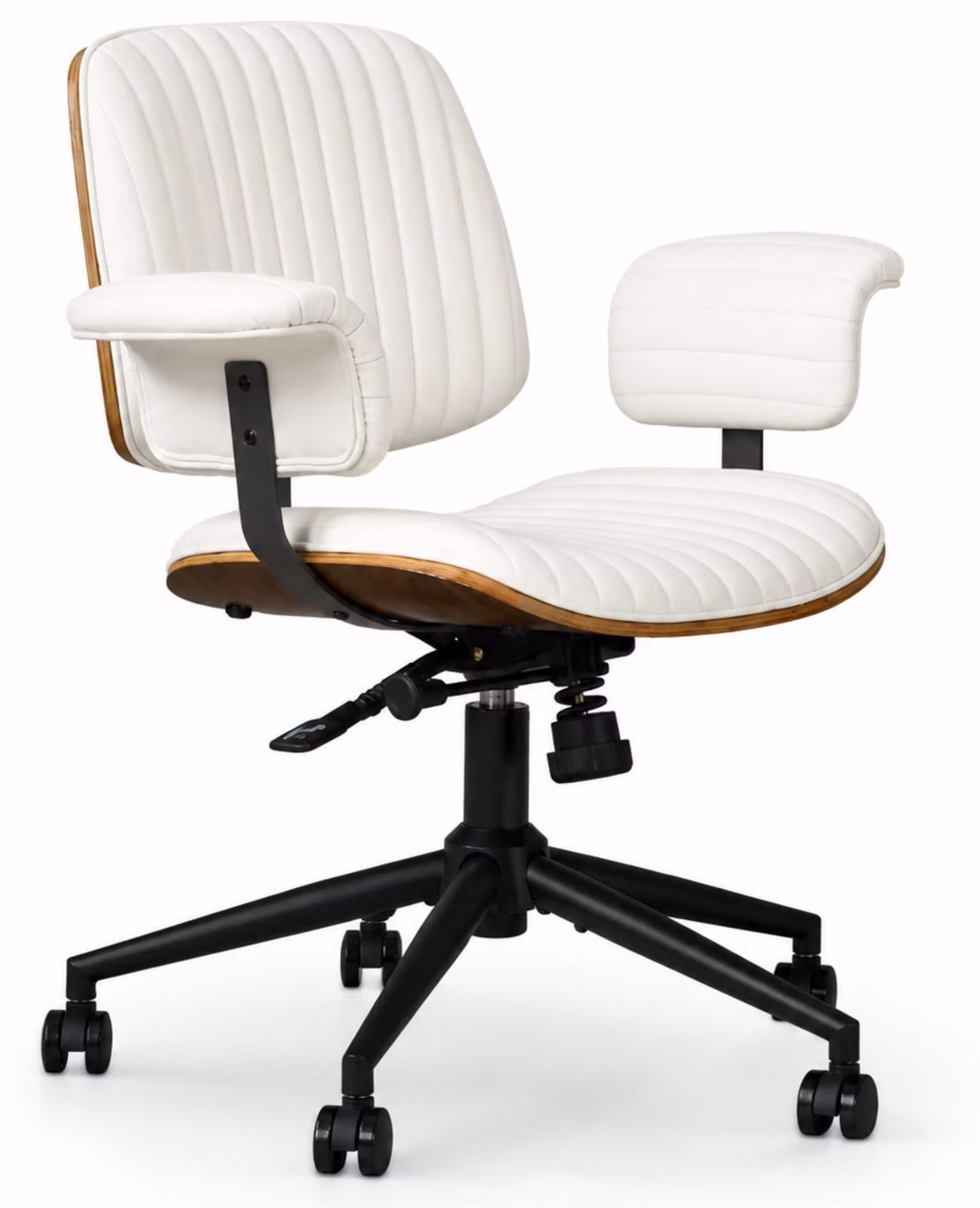 Sedia da ufficio di metà secolo in ecopelle, con braccioli imbottiti, regolabile in altezza, inclinabile, girevole a 360°, con una capacità di carico fino a 136 kg, color beige