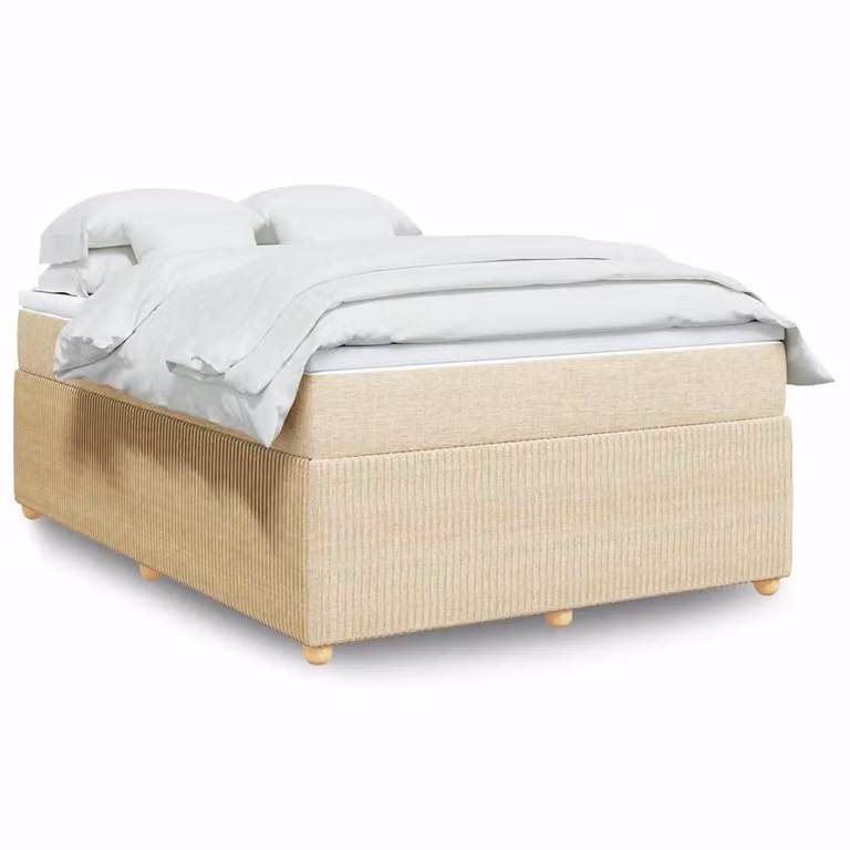 vidaXL Giroletto a Molle Ibrido con Materasso in Tessuto Beige e Bianco, L/P: 140 x 190 cm