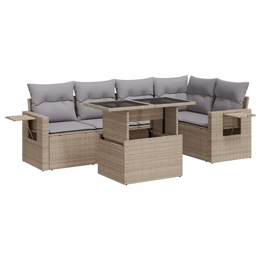 Set Divano da Giardino a L vidaXL in Polyrattan con Cuscini Beige e Grigio e Tavolino da Esterno – 2