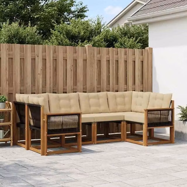 Set di divani da esterno 6 pz Naturale e Beige 3382177