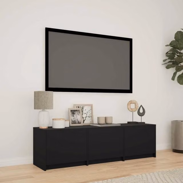 Mobile TV moderno DESIGN IN con illuminazione LED integrata, colore nero opaco, L 140 x P 34 x H 40 cm