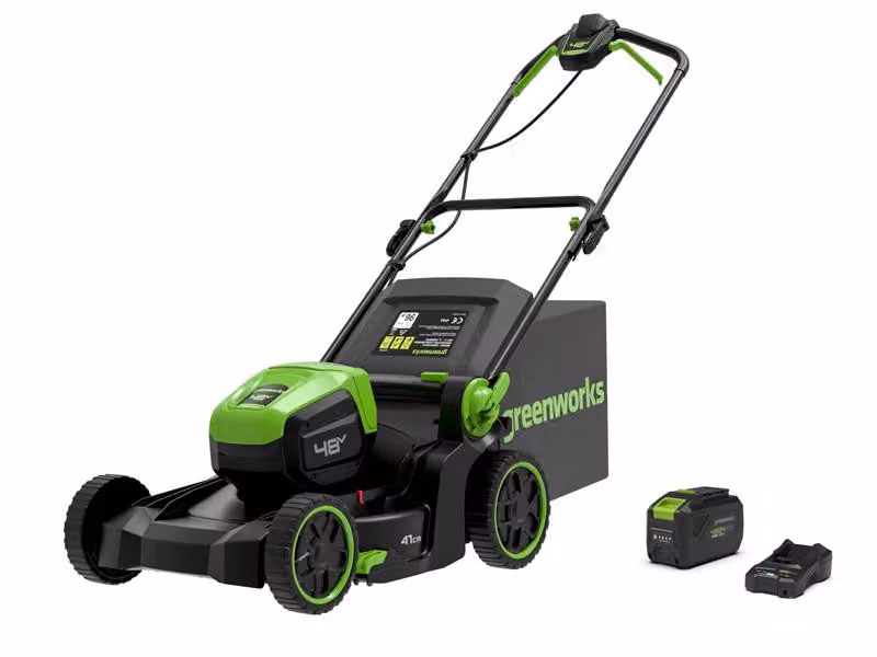 Greenworks LM4602SA1, tosaerba elettrico a batteria, 2 batterie da 24V, larghezza di taglio 46 cm