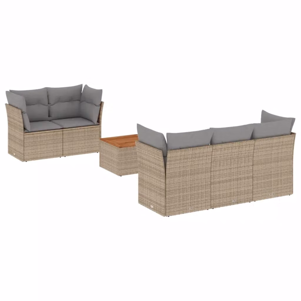 vidaXL Set Divano da Giardino 6 pz in Polyrattan con Cuscini Beige e Tavolino da Esterno – 2