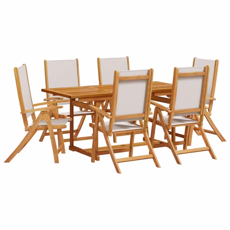 Set Pranzo da Giardino 7pz Legno Massello di Acacia e Textilene