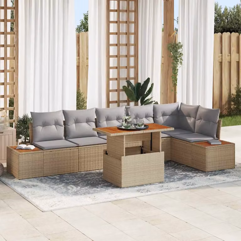 Set Divano da Giardino 7 pz vidaXL in Rattan Beige e Metallo Nero