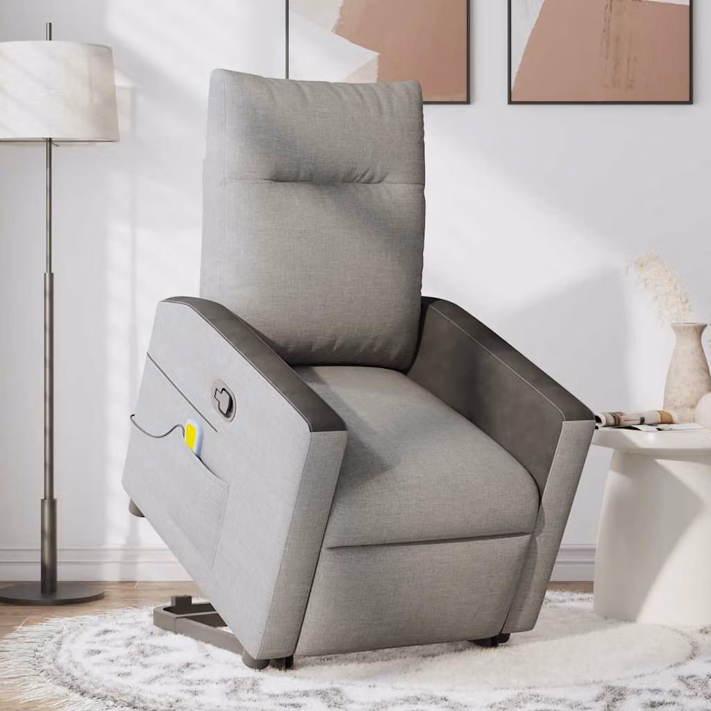 vidaXL Poltrona Alzapersona Reclinabile con Massaggio per Anziani, Grigio Nuvola e Nero, Tessuto e Schiuma