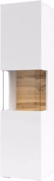 Vetrina a 1 porta parzialmente vetrata collezione EVA Meublorama, Colore bianco e rovere, H: 140 cm, L: 36 cm, P: 30 cm – 1