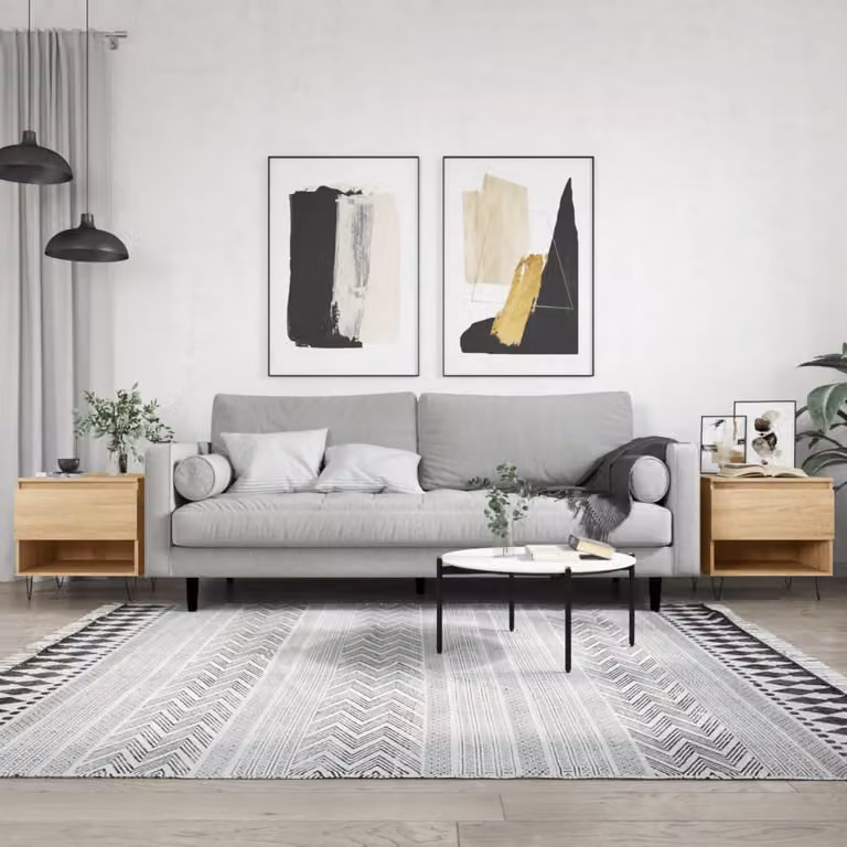 Set di 2 tavolini da salotto moderni vidaXL in legno e metallo, colore rovere e bianco, L/P/H: 50 x 46 x 50 cm