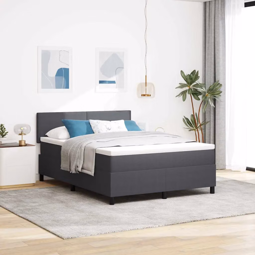 Letto a molle con testiera vidaXL in tessuto Grigio e Bianco L: 140 cm, P: 190 cm