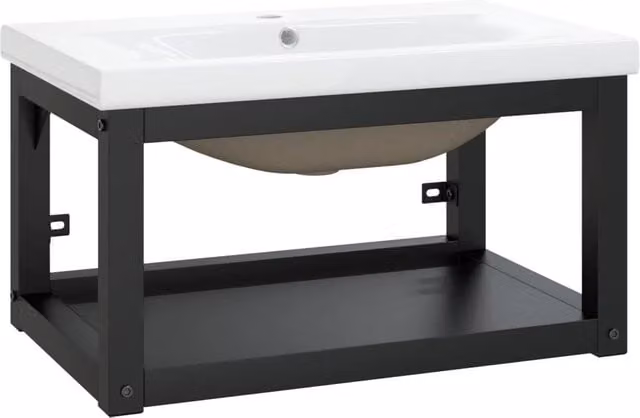 Telaio per Lavabo da Bagno con Lavabo Integrato in Metallo e Ceramica Nero e Bianco DESIGN IN CFW3553303 L 59 cm x P 38 cm x H 31 cm