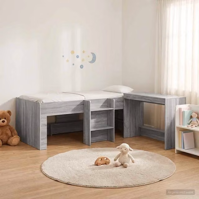Letto alto per bambini con scrivania 2 pz Sonoma grigio 3423475