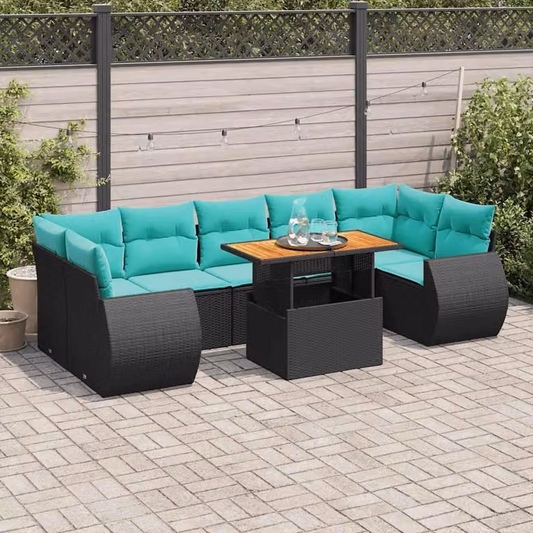 Maison Exclusive - Set da giardino 8 pezzi con cuscini in polyrattan nero