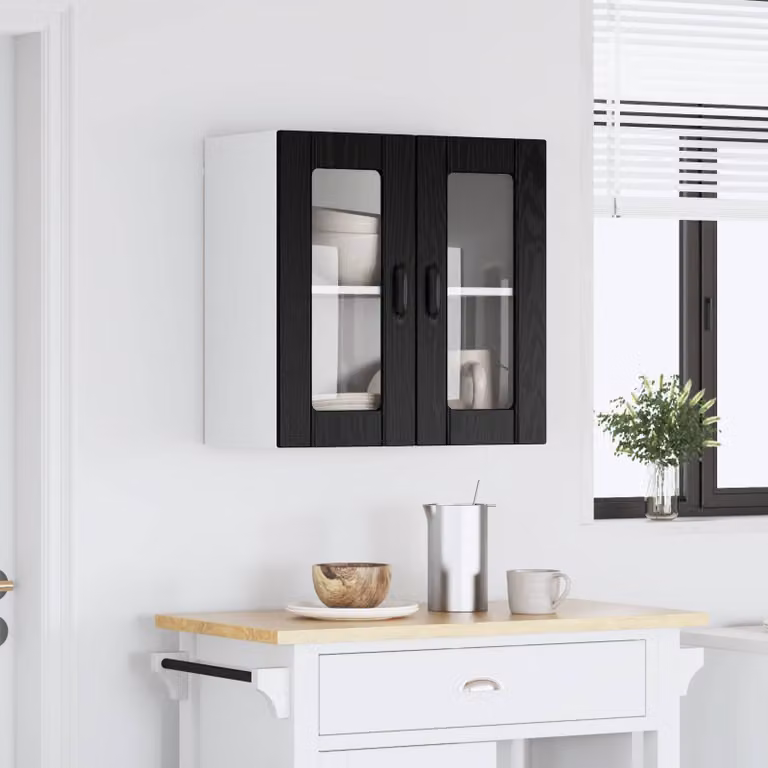 Mobile da parete LUCCA vidaXL in Rovere Nero con ante in vetro e ripiani interni L/P/H: 60 x 31 x 60 cm