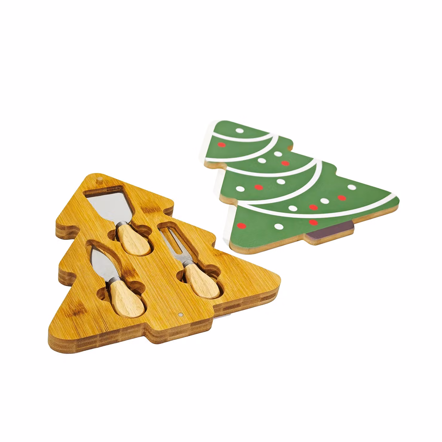 Set Tagliere con Utensili Natalizio Vestiamo Casa in Bamboo e Acciaio Inox, Marrone, 24x26 cm