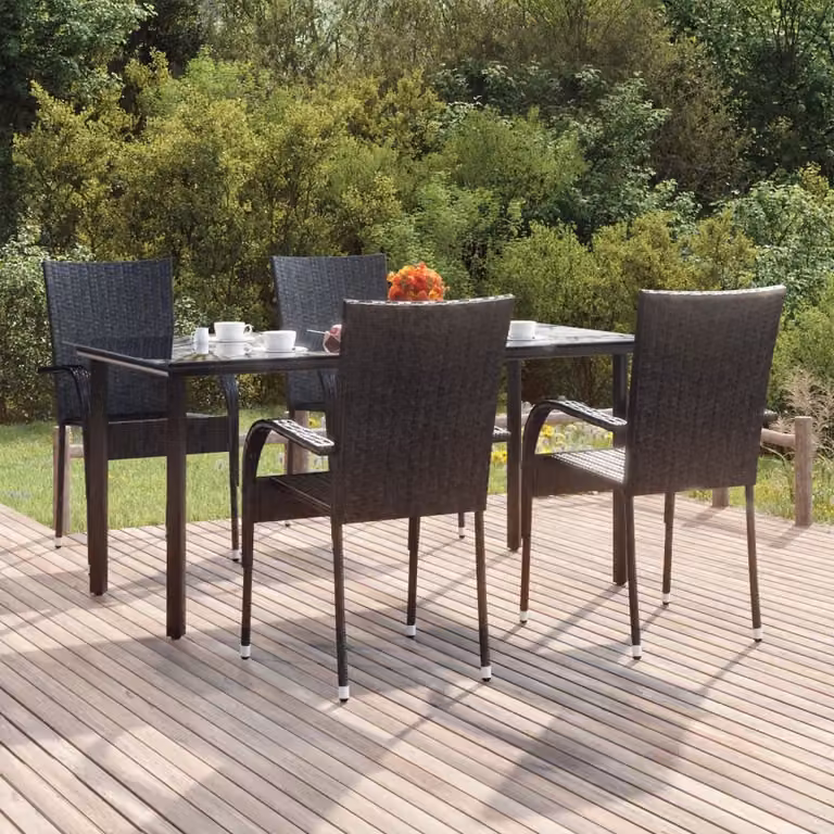 Set da pranzo da giardino moderno vidaXL in 5 pezzi in polyrattan e vetro nero