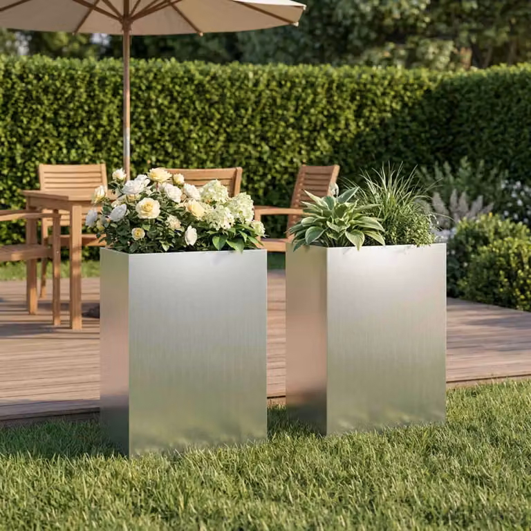 Set di 2 vasi da giardino vidaXL in acciaio zincato argento L: 50 cm, P: 40 cm, H: 75 cm