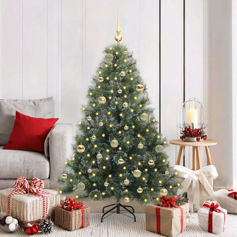 Albero di Natale artificiale moderno vidaXL verde con 150 LED luce bianca calda in PE e PVC