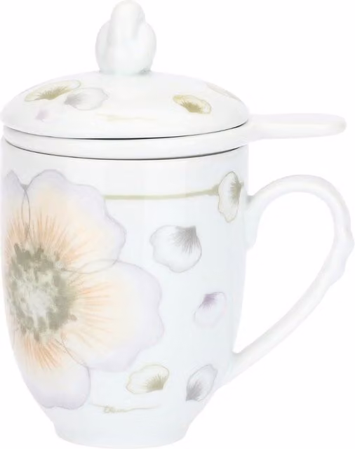 Tisaniera in porcellana Thun Bloom bianca con decoro floreale