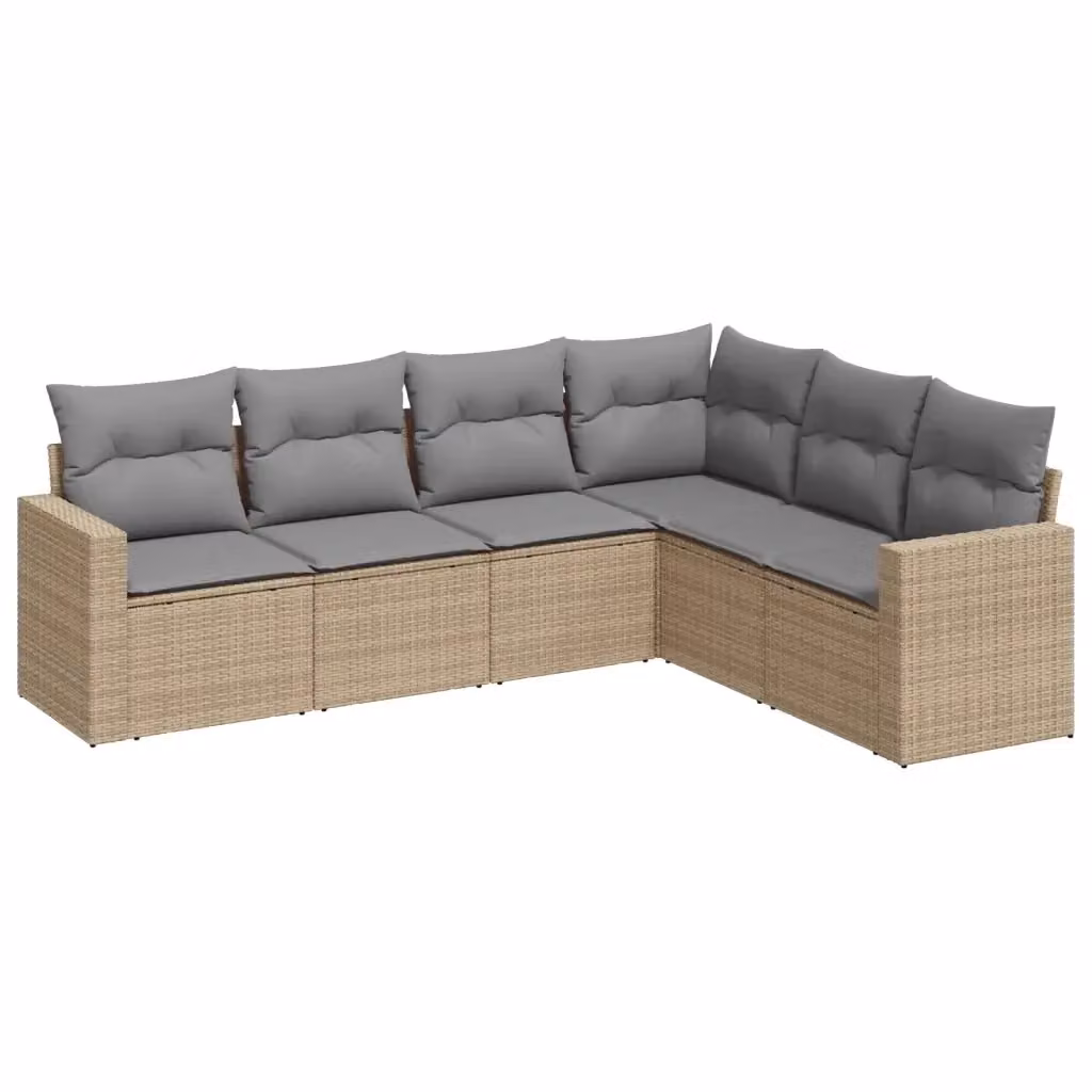 vidaXL Set Divano da Giardino a L 6 pz con Cuscini Beige e Struttura in Metallo e Polyrattan – 2