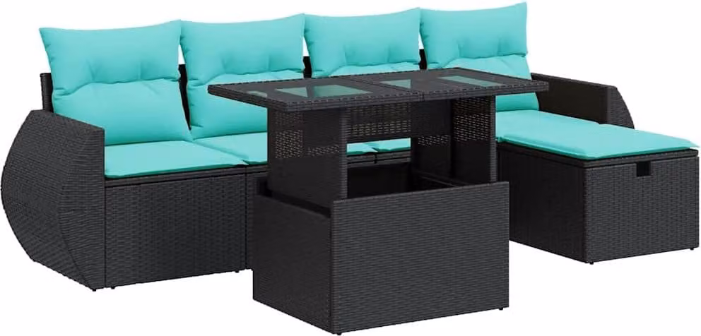 Set Divano da Giardino 6pz con Cuscini Grigio Polyrattan Acacia
