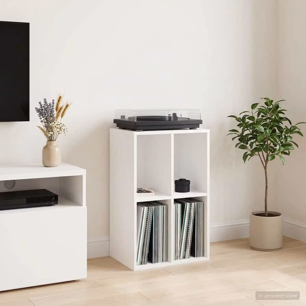 vidaXL Mobile porta vinili Bianco L: 44,5 cm, P: 36,5 cm, H: 74,5 cm