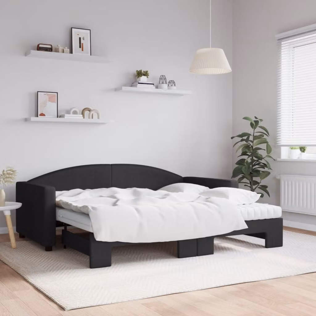 Maison Exclusive - Divano letto estraibile con materassi, nero, 90x190 cm, tessuto