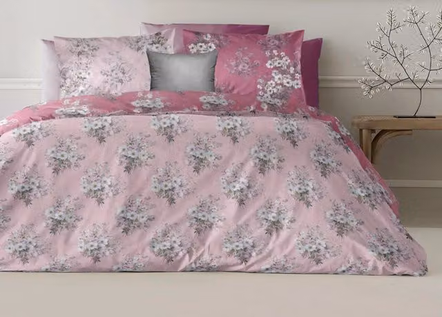 Copripiumino Matrimoniale Reversibile Max&Elle in Cotone Percalle con Fantasia Floreale Rosa, Dimensioni: 200 x 220 cm, Compreso con Federe 50 x 80 cm