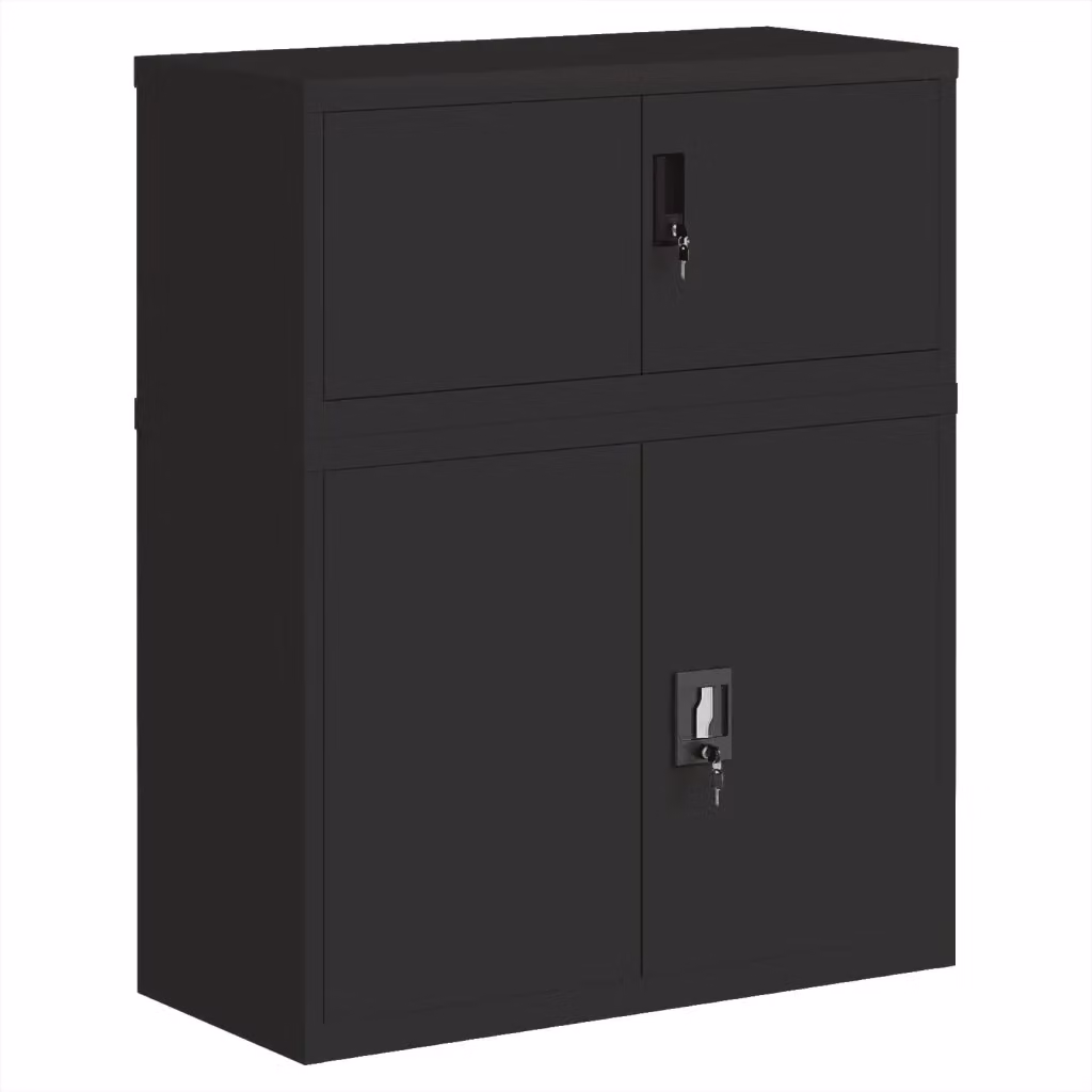 Armadio Classificatore Moderno vidaXL in Metallo Nero Opaco con Ripiani Regolabili e Serratura L 90 cm x P 40 cm x H 110 cm – 2