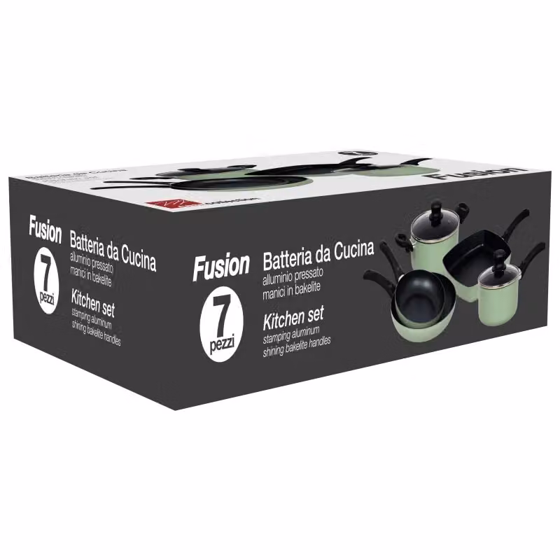 Set di 2 batterie da cucina Casa Collection Fusion in alluminio stampato con fondo a induzione, 7 pezzi, colore verde, antiaderente – 2