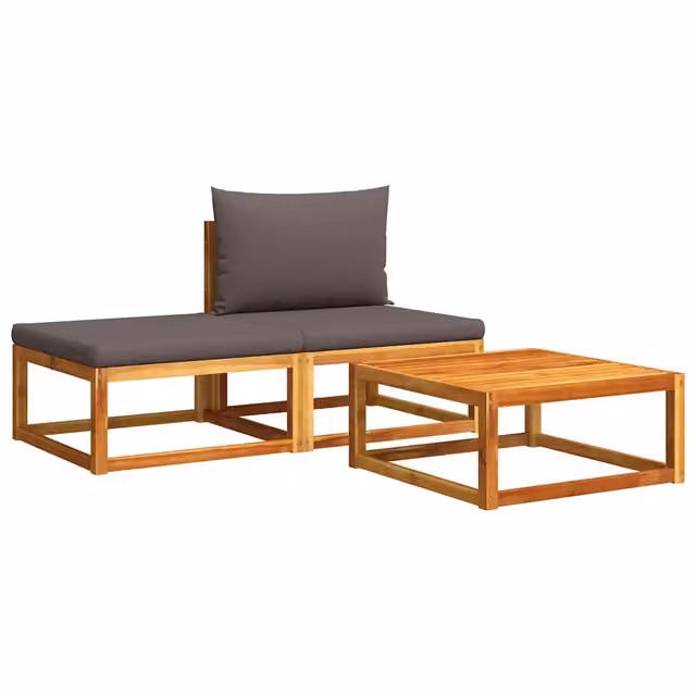 Set di divani da giardino 3 pz | Set Salotto da Giardino con cuscini in legno di acacia e corda