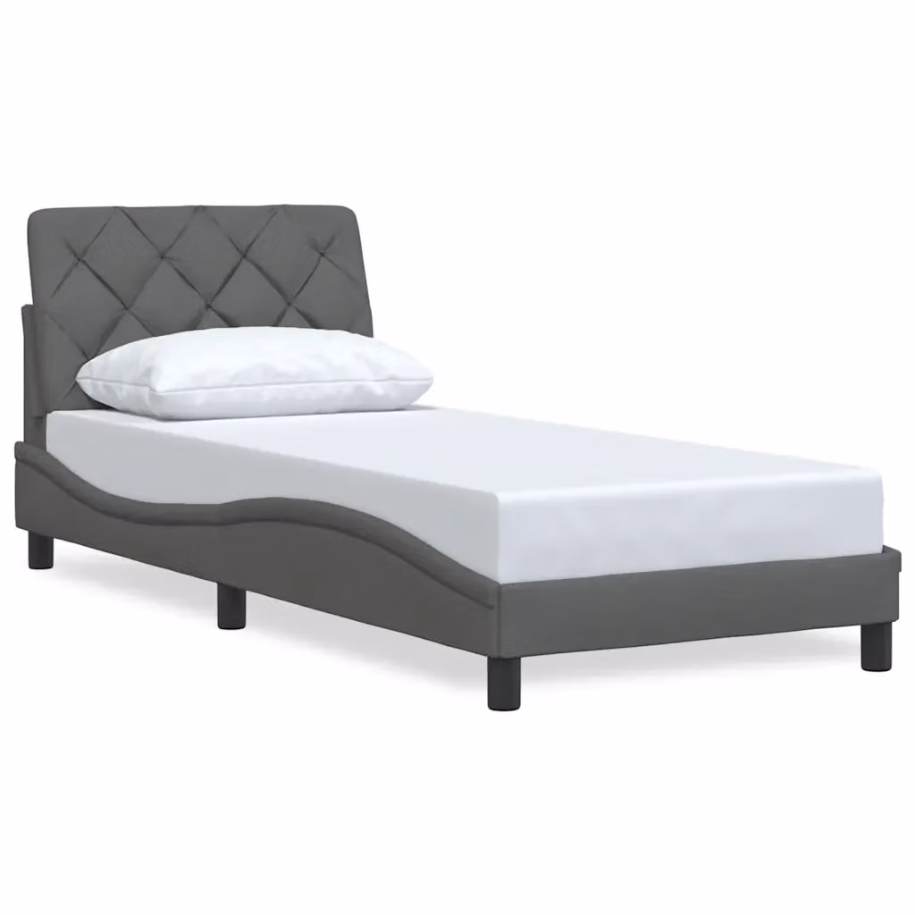 vidaXL Giroletto senza Materasso in Tessuto Grigio con Doghe in Legno L/P/H: 90 x 190 cm – 2
