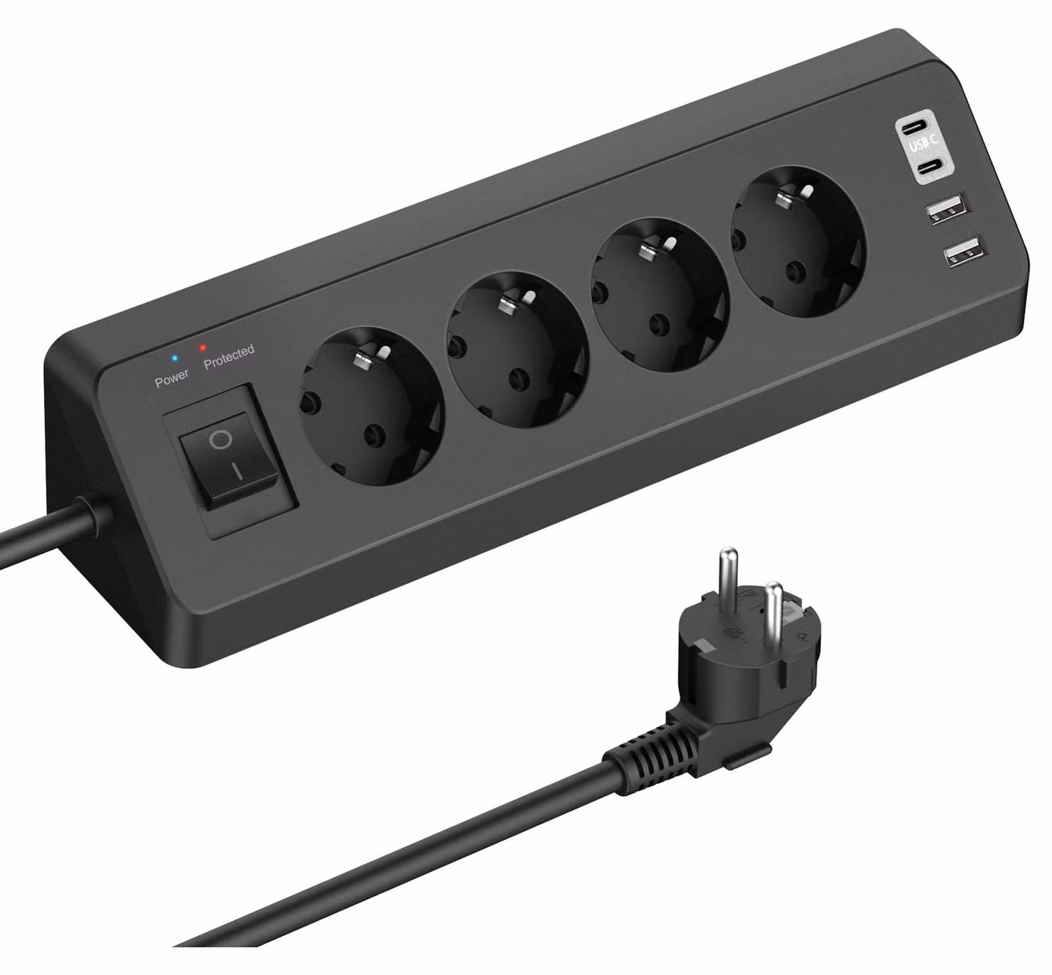Prese multiple da parete con angolazione, dotate di 2 porte USB e 2 porte di tipo C, per un totale di 4 prese