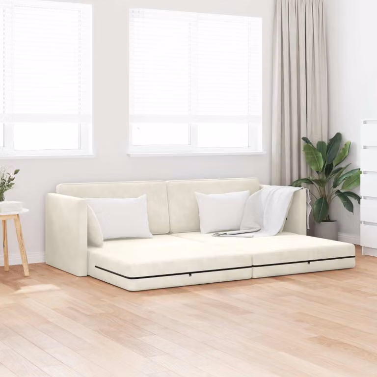 Divano-letto da pavimento vidaXL in velluto beige con funzione letto, L: 213 cm, P: 70 cm, H: 77 cm