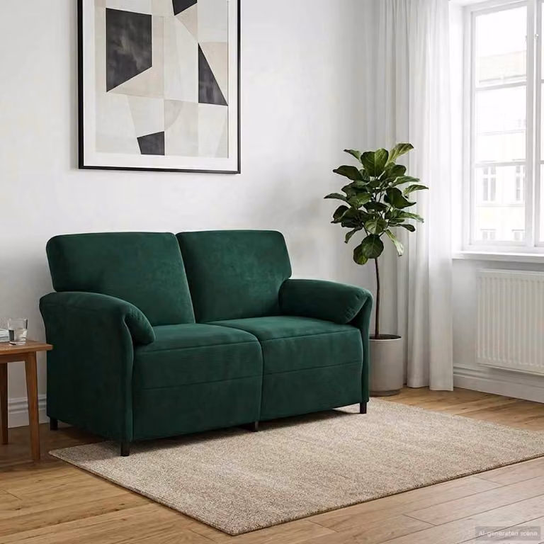 vidaXL Divano a 2 Posti Moderno in Velluto Verde con Cuscini, L: 158 cm, P: 83 cm, H: 95 cm