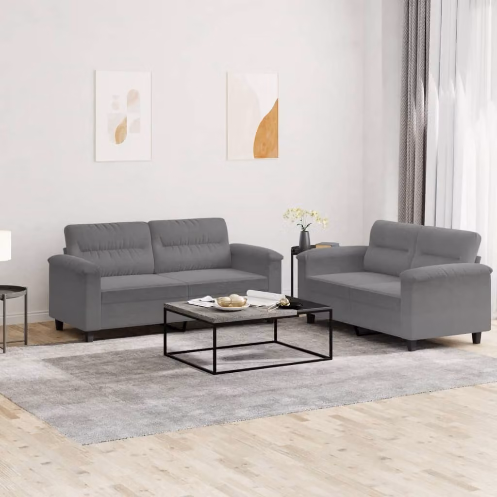 Maison Exclusive - Set divano a 2 posti con cuscini, tessuto in microfibra grigio scuro