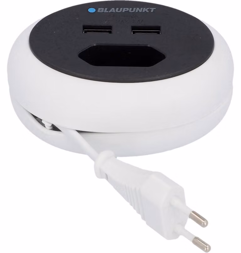 BLAUPUNKT Mini presa da tavolo, 1 presa, 2xUSB A, 1,2 metri, nero/bianco