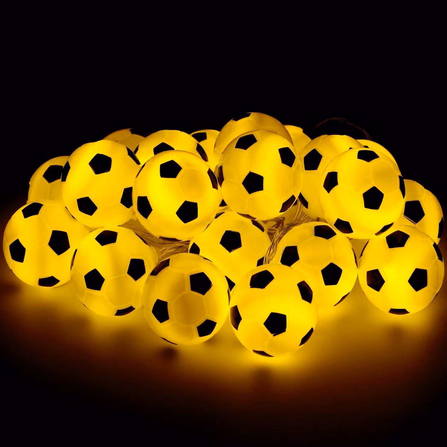 Catena luminosa a forma di pallone da calcio, lunghezza 3 metri, 20 LED, luce bianco caldo, alimentazione a batteria