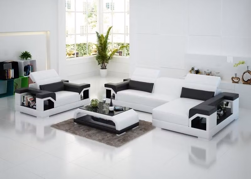 Ledersofa Couch Wohnlandschaft Ecksofa Sessel Set Garnitur Modern Sofa G8014E