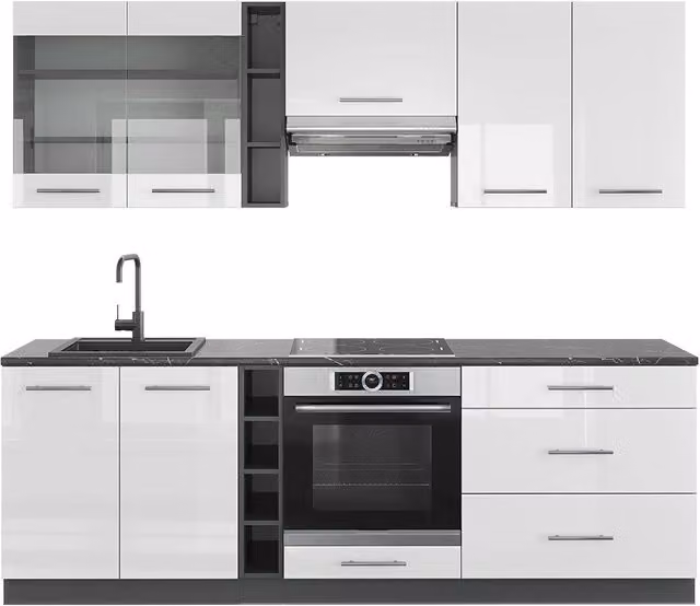 Cucina componibile moderna Vicco Fame-Line Bianco lucido e Antracite, L: 235 cm – 1