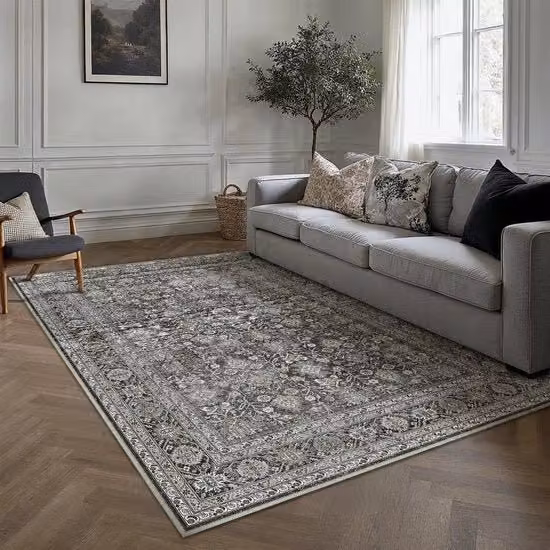 Tappeto in stile vintage da asciugare, nero, per soggiorno 160x230cm Tappeti per soggiorno e camera da letto con design retro, morbido e antiscivolo, grande e corto, adatto per soggiorno, camera da letto e ufficio.