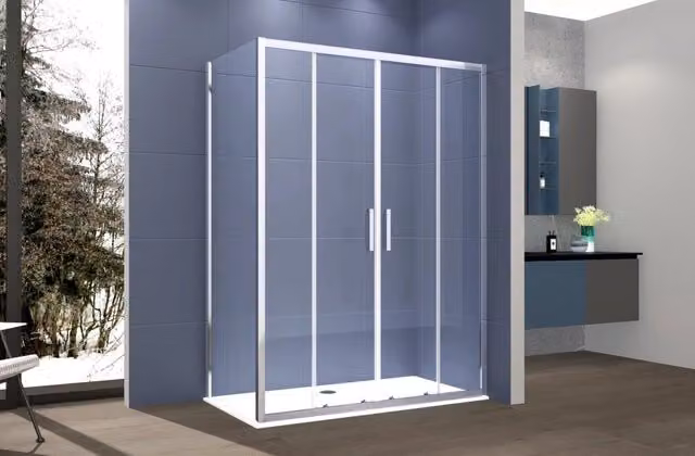 Box Doccia 2 lati 70x130 cm fisso + porta scorrevole apertura centrale H195 cm GAIA Cromato