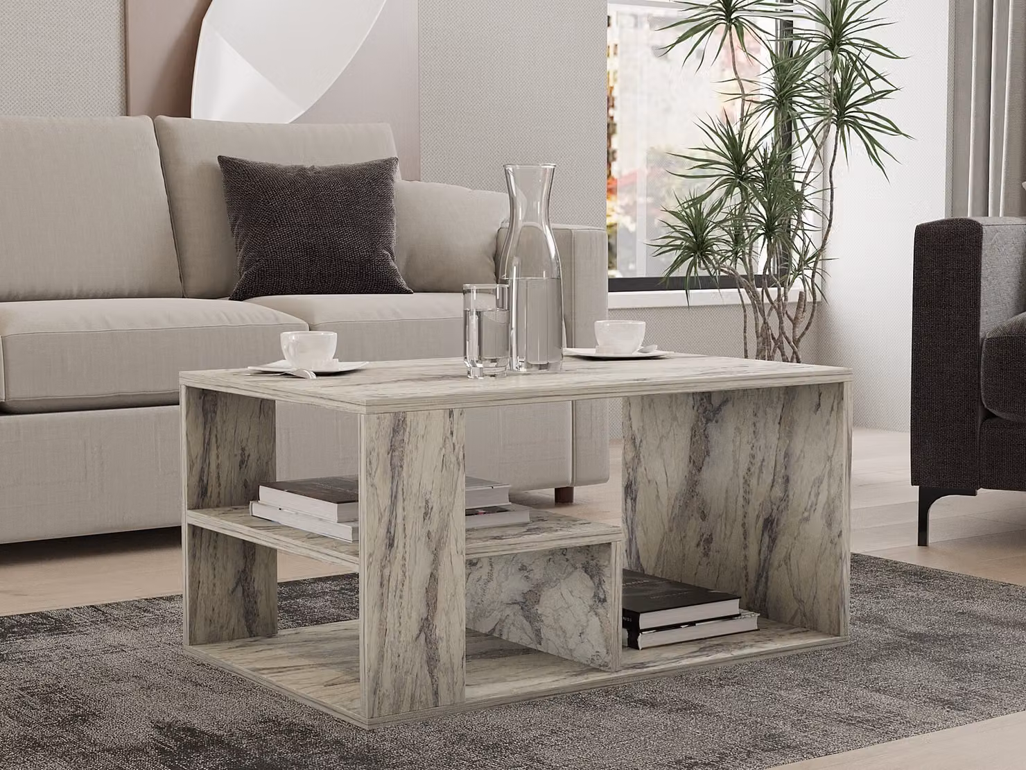 Skye Decor, Eros - Freesia Marble, marmo freesia, tavolino da salotto, 80 x 40 x 50 cm, 100% pannelli truciolari rivestiti in melamina