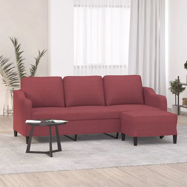 vidaXL Divano a 3 Posti Moderno con Poggiapiedi Coordinato in Tessuto Rosso L: 198 cm