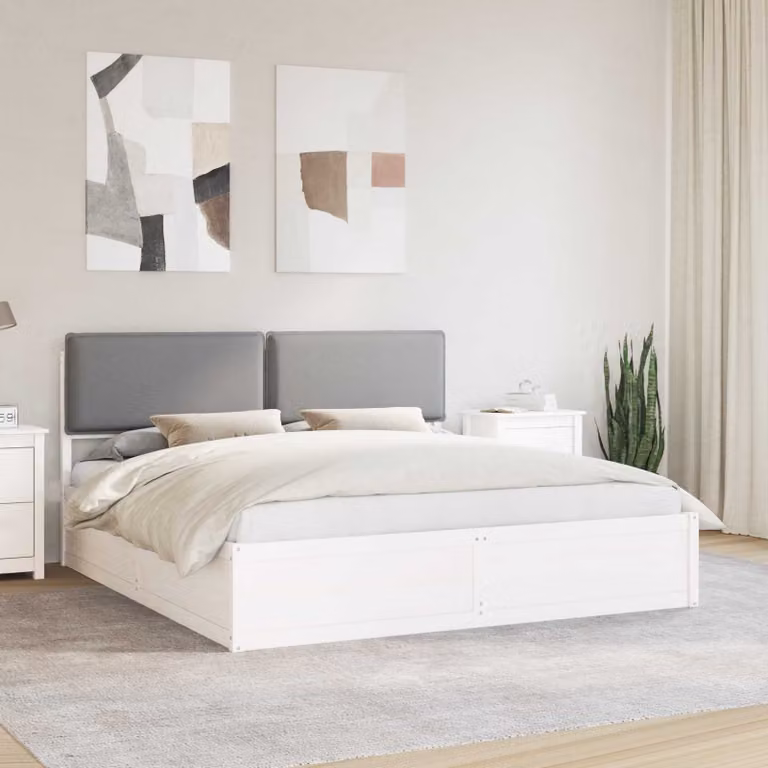 Letto con Testiera Rivestita vidaXL in Legno di Pino e Tessuto Grigio, 180 x 200 cm