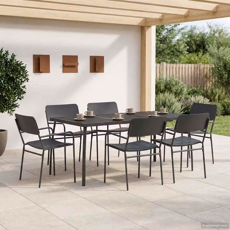 Set da pranzo moderno vidaXL in acciaio antracite per giardino e terrazza, 7 pezzi, L: 165 cm, P: 80 cm, H: 72 cm