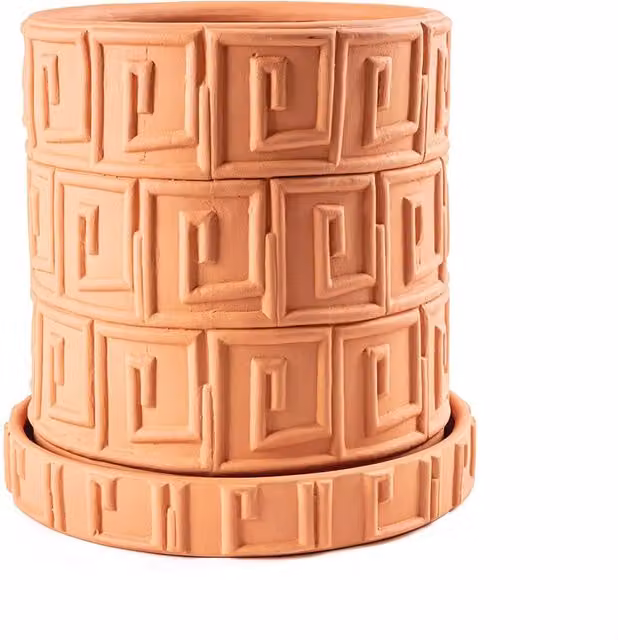Vaso Magna Graecia in ceramica Seletti, colore marrone e arancione, H: 39,0 cm, L: 30,0 cm, P: 30,0 cm