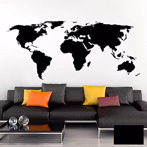 Grandora Adesivo Murale Mappamondo Terra Globo I Nera (BxH) 132 x 58 cm I Soggiorno Adesivo Parete Muro Tatuaggio Mondo Mappa del Atlante Camera da Letto W698