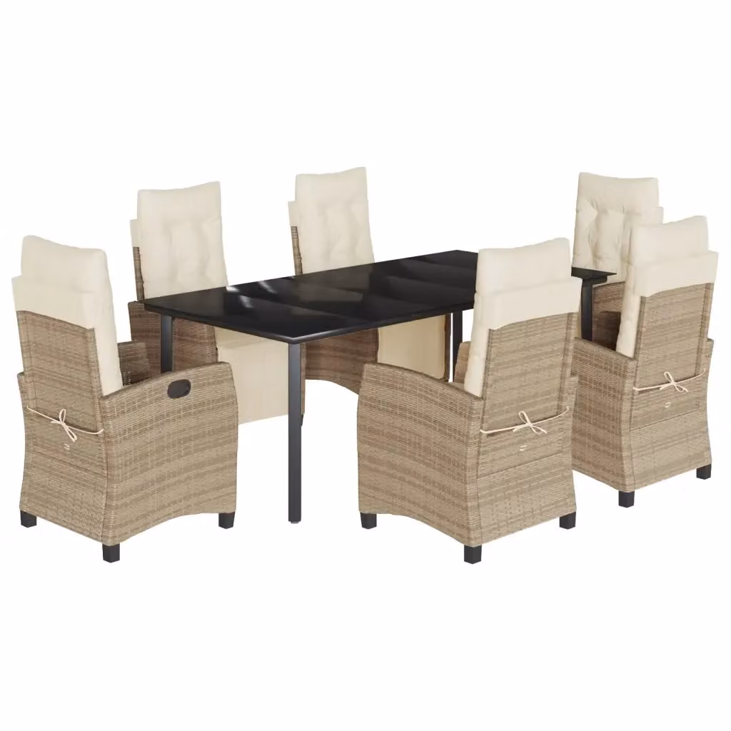 Set da pranzo da giardino vidaXL in polyrattan con cuscini beige e piano in vetro, 7 pezzi – 2