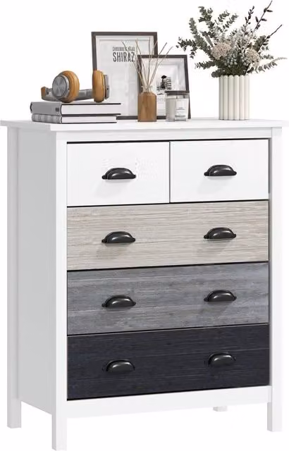 Mobile Soggiorno Minimal con 5 Cassetti in MDF e Pino Bianco L 70 cm, P 38 cm, H 85 cm