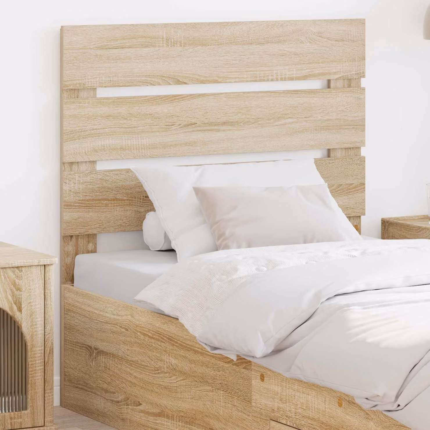 Testiera per letto moderna vidaXL in legno ingegnerizzato Rovere Sonoma, colore marrone e beige